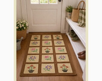 Patrón de alfombra de crochet con bordado floral vintage