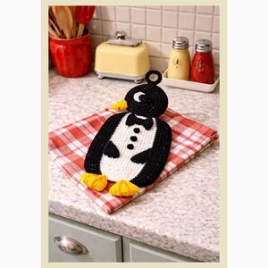 Patrón de agarradera de ganchillo de pingüino vintage