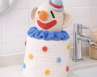 Patrón de funda de pañuelo de payaso de crochet para decoración de baño retro
