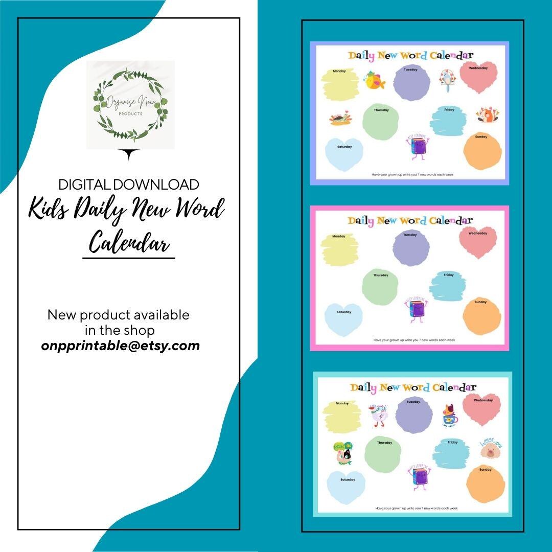 Kids Daily Word Calendar Etsy Kids Daily Word Calendar Etsy