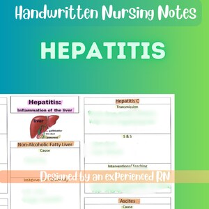 Omvårdnadsanteckningar för hepatit. Handskrivna NCLEX-, HESI- och API-baserade anteckningar. Digital nedladdning.