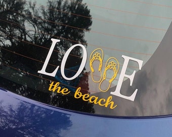 Beach vinyl decal summer fun beach car decal I love the beach sticker, Love beach decal beach love car decal beach and flip flop decal
