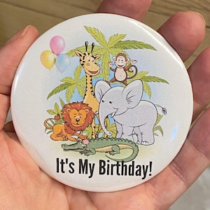Zoo birthday pin zoo button Animal birthday kid button zoo animal birthday decor monkey pinback giraffe pinback kid zoo party favor