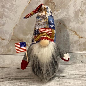 Patriotic Gnome Americana July 4th gnome lover red white blue USA decor gnome with star patriotic tier tray decor American decor with flag