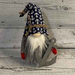 Nautical gnome plush nautical gnome tier tray decor nautical gnome lake gnome beach gnome anchor decor nautical themed decor for gnome lover