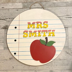 Personalized Teacher wood hanging sign for school classroom door teacher name sign for hanging sign for principal classroom