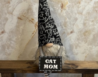 Cat mom gnome for cat lover gift for gnome lover cat themed gnome for tier tray decor cat mom gift for birthday gift for new cat owner