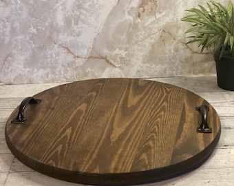 wood circle tray with handles centerpiece 15 inch wood kitchen table circular tray farmhouse wood tray housewarming gift