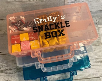 Snackle box for travel box for child snack container for plane ride, movie night snackle box organizer for road trip snack box for sports