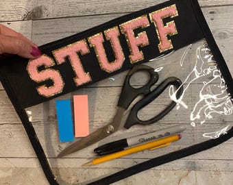 Travel pouch snack stuff pouch for snacks for family chenille letter patch travel bag for stuff for busy mom organization for car ride