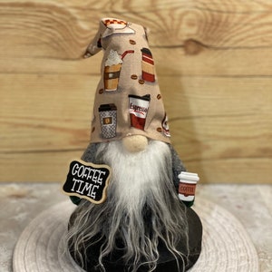 Coffee Gnome coffee bar decor morning gnome with coffee tier tray gnome coffee lover gift coffee bar gnome coffee shop decor coffee gift