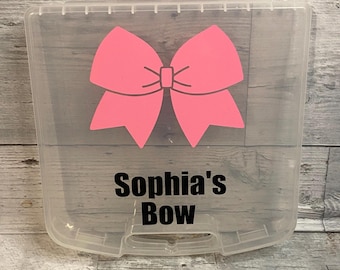 Cheerleader Bow Box for cheer competition bow holder for cheer practice, bow protective plastic box cheerleading personalized birthday gift