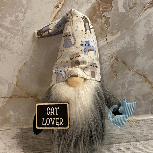 gnome lover gift for cat lover cat tier tray decor cat mom gift new cat owner gnome for Mom birthday gift for gnome collector who loves cats
