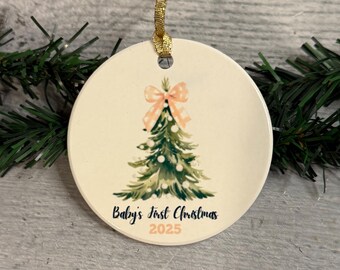 Baby's first Christmas ornament 2025 pink coquette tree decoration girl Christmas gift for new mom baby girl personalize coquette ornament