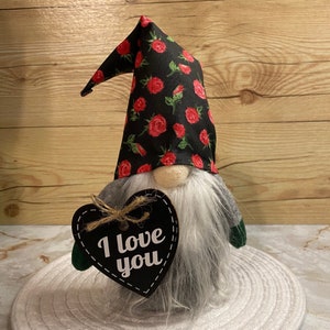 i love you gift gnome for gnome lover gift for grandmother Gnome with heart Gift for gnome lover anniversary gift for wife that love roses