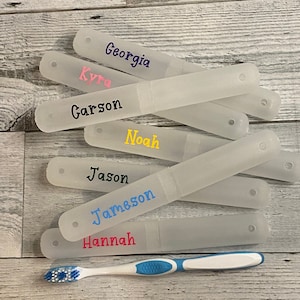 Personalized clear travel Toothbrush case college essential 8 ft phone wire case toothbrush holder camp vacation sleepover stocking stuffer