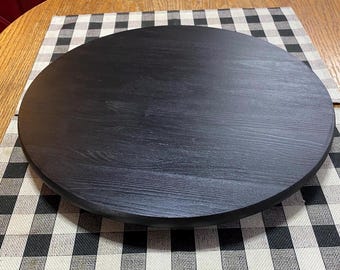 Raised black lazy Susan Rotating wood round turntable centerpiece 15 inch diameter kitchen table circular tray lazy susan moveable wood tray