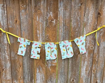 Personalized fabric name bunting baby nursery wall decor for crib cowboy boots decor