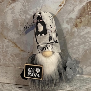 Cat mom gnome for cat lover gift for gnome lover cat themed gnome for tier tray decor cat mom gift for birthday gift for new cat owner