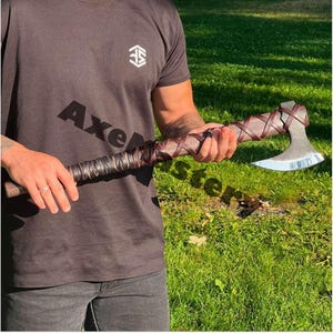 Forged Viking Axe: Rose Wood Shaft, Carbon Steel Camping Axe