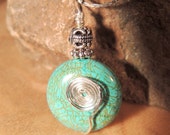 Turquoise Coin Bead Wire Wrap Pendant