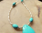 Turquoise Teardrop Pendant, Turquoise and Silver