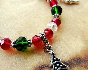 Christmas Holiday Charm Bracelet, Red and Green
