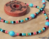 Cedar Turtle Tribal Necklace. Seed Bead Jewelry, Turquoise and Cedar