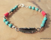 Native Boho Style Turquoise and Red Feather Bracelet