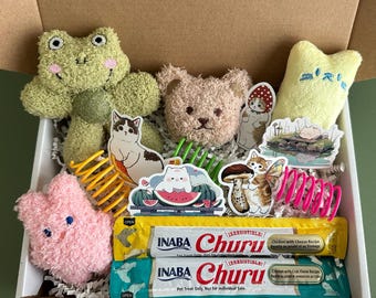 Spring Cat and Kitten Gift Box, Cat Treats, Toys, Catnip, and Stickers Cute Birthday Box