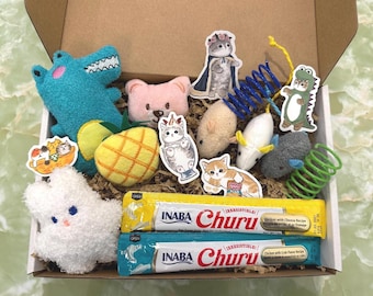 Cute Cat and Kitten Gift Box, Cat Treats, Cat Toys, Catnip, and Stickers Cute Birthday Box