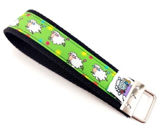 Travel Wrist Lanyard - Add a Handle to Anything - One Sheep, Two Sheep - Black - Keychain Wristlet - Free Shipping