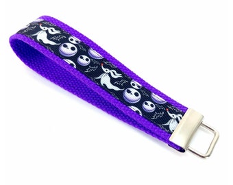 Travel Wrist Lanyard - Add a Handle to Anything - Nightmare before Christmas - Jack and Zero - Purple - Keychain Wristlet - Free Shipping