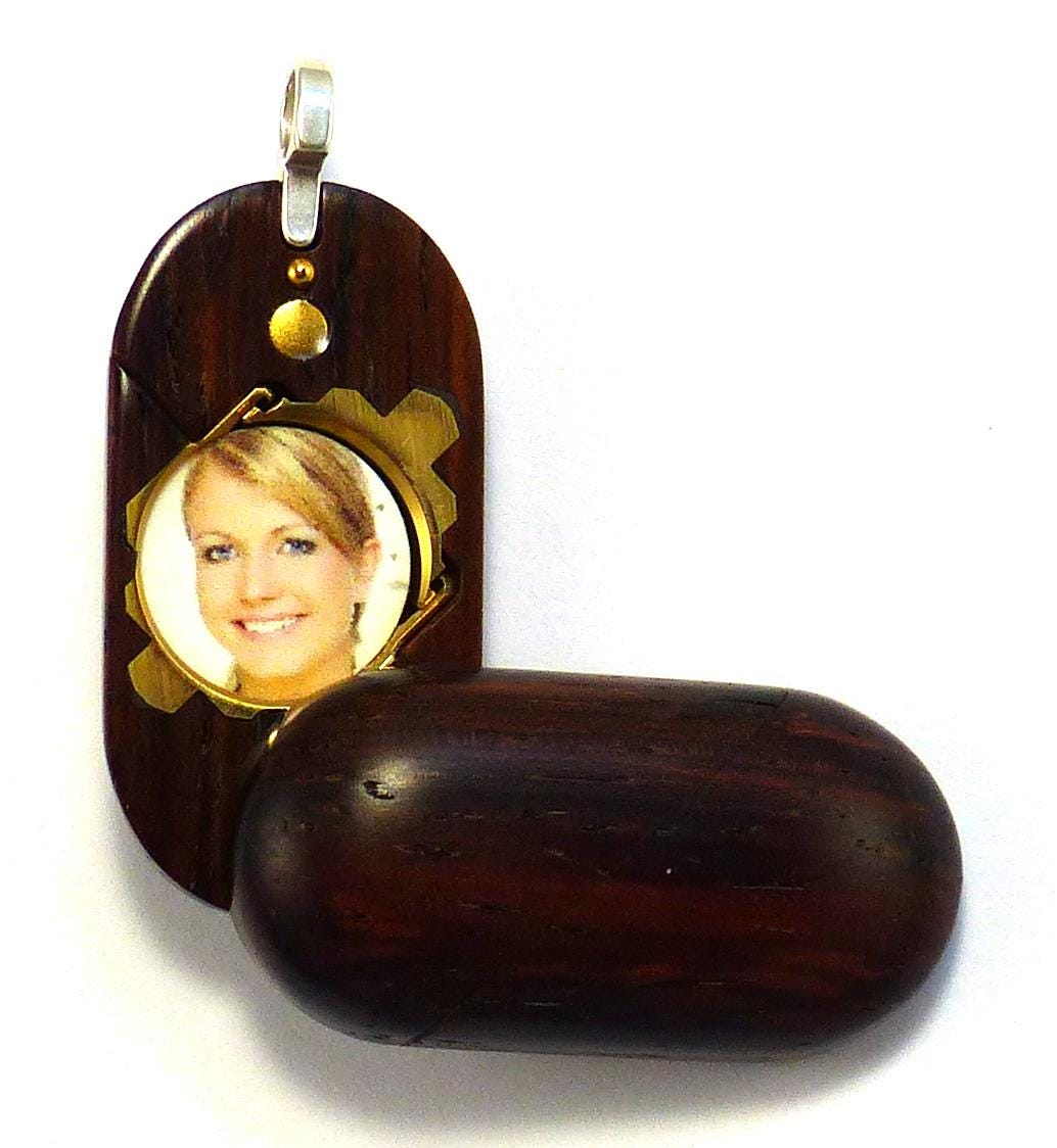 5184 Slim Coco Bolo Wood Illusionist Locket Magic Heart Pendant by