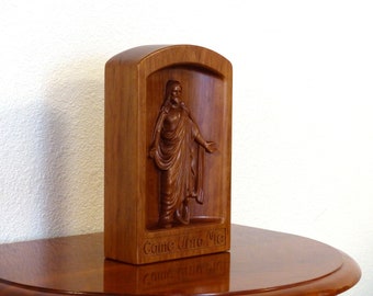 Christus Jesus Statue Table Top Wood Carving Sculpture Come Unto Me