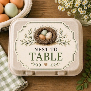 Etiqueta para cartón de huevos estilo Cottagecore – Etiqueta adhesiva para huevos frescos de granja, del nido a la mesa (archivo PNG)