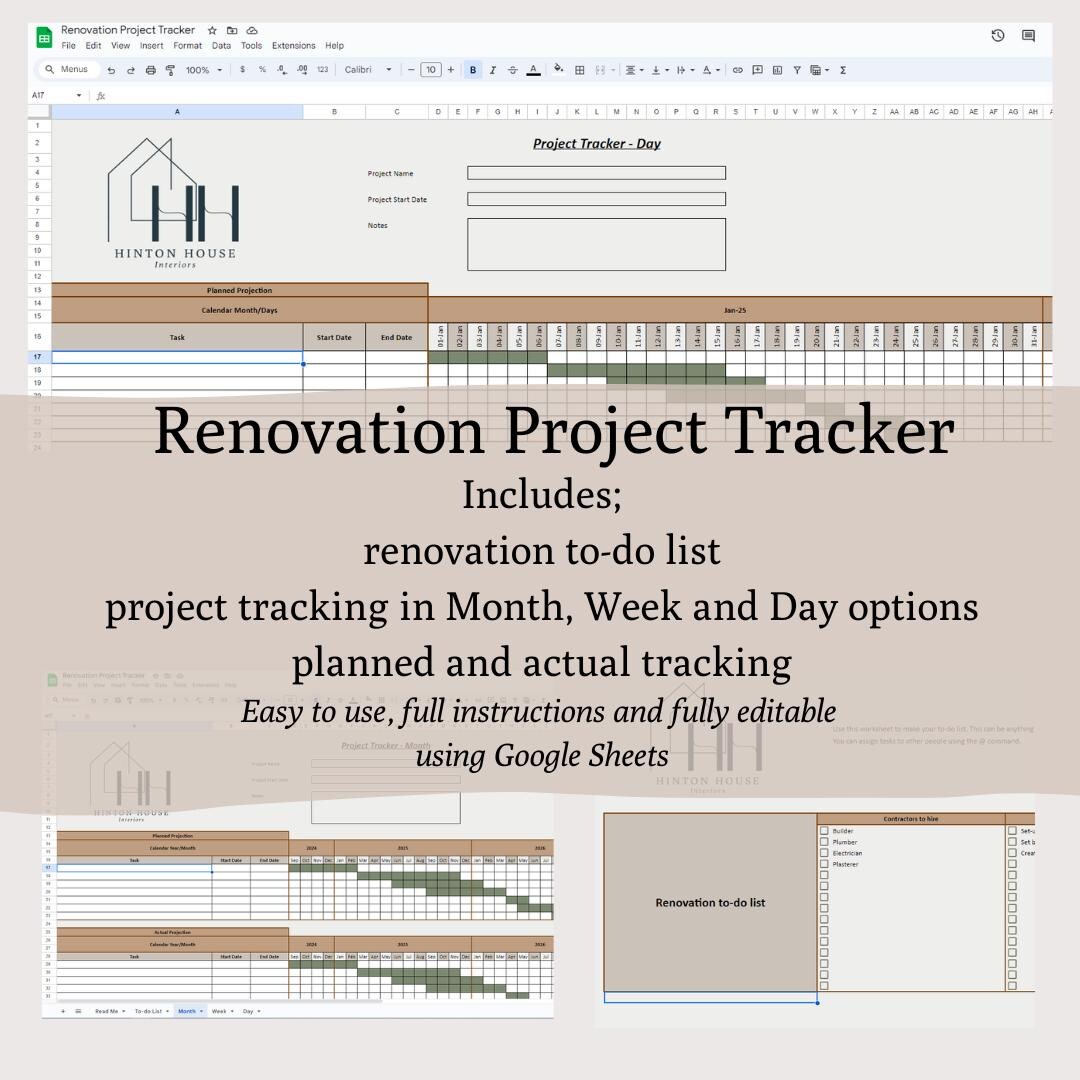 Renovation Project Tracker, Editable Tracker, Project Planner, Home ...