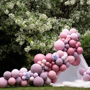 Lilac Bloom • DIY Deluxe Matte Balloon Garland Arch Kit • Double Stuff Balloons • Blush Pink, Mauve, Blush, Butterfly, Boho Baby Shower