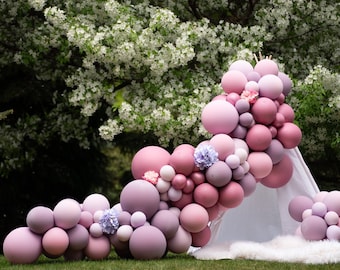 Lilac Bloom • DIY Deluxe Matte Balloon Garland Arch Kit • Double Stuff Balloons • Blush Pink, Mauve, Blush, Butterfly, Boho Baby Shower