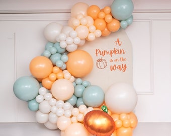 Boho Pumpkin Balloon Garland Kit • Boho Fall Baby Shower, Lil Cutie, Autumn Party Decor, Sage, Peach, Cream, Sand