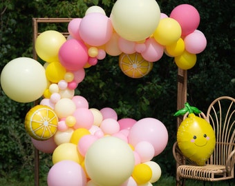 Lemon Squeezy • DIY Super Glam Balloon Garland Arch Kit • Lemonade Party • Paste Pink Yellow Balloons • Summer Beach Balloons