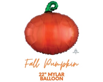 22" Fall Pumpkin Premium Mylar Balloon - Foil Helium OR AIR-Fill Balloons - Birthday, Halloween, Fall, Autumn