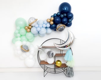 Over The Moon DIY Balloon Garland Arch Kit - Outer Space Theme, Baby Shower, Black Swirl, Astronaut, Planets, Birthday Party Decor