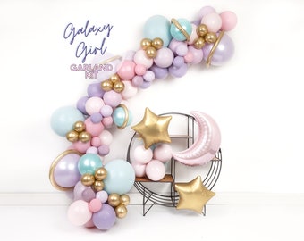 Galaxy Girl - DIY DOUBLE STUFF Glam Balloon Garland Kit - Lunar, Matte Mauve Pink Balloons, Aqua, Pink, Space, First Trip Around the Sun