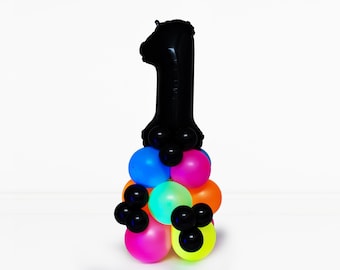 Neon Glow Balloon Number Tower - Black Light Balloons, Birthday Party, Number Tower, 80s, 90s, Roller Skate Party