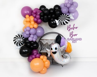 Boho Boo Halloween Balloon Garland Arch Kit • Spooky Ghost Balloons • Cheeky Peach Purple Black • Baby Shower • Birthday