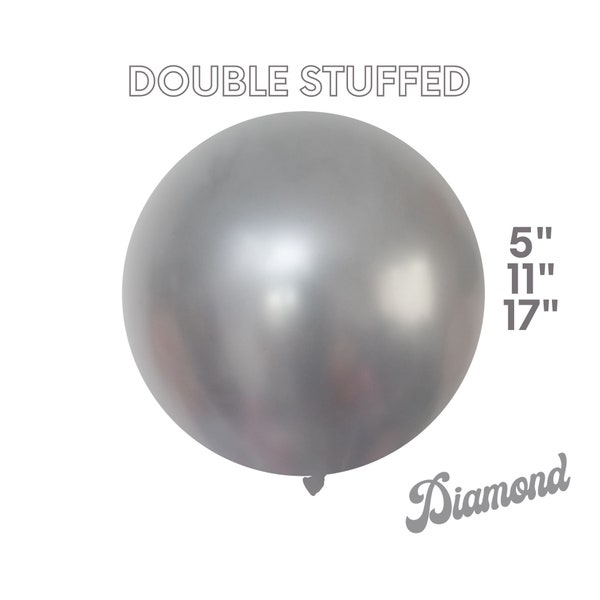 Diamond Quartz DOUBLE STUFF Latex Balloons | Premium Party Decor,Baby Shower, Pearl, Chrome, Steel, Taupe, Gray,Silver,- 5", 11", 17"