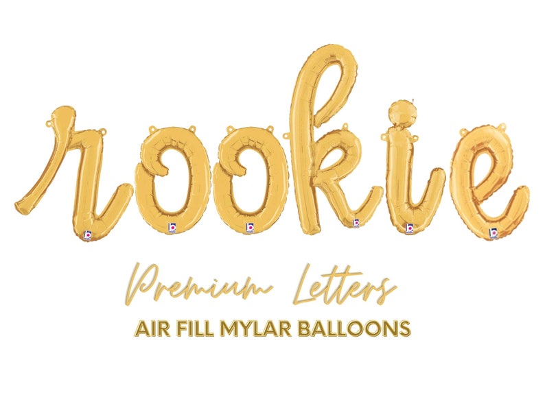 Rookie 16 inch Antique Gold Cursive Script Block Letters Mylar Air Fill Foil Balloon Sports Theme First Birthday