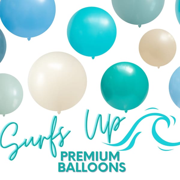 Surfs Up PREMIUM Eco Latex Balloons 5", 11",17",24" Birthday Party Decor | Sea Glass, Empower Mint, Teal, Turquoise, Ocean Blue