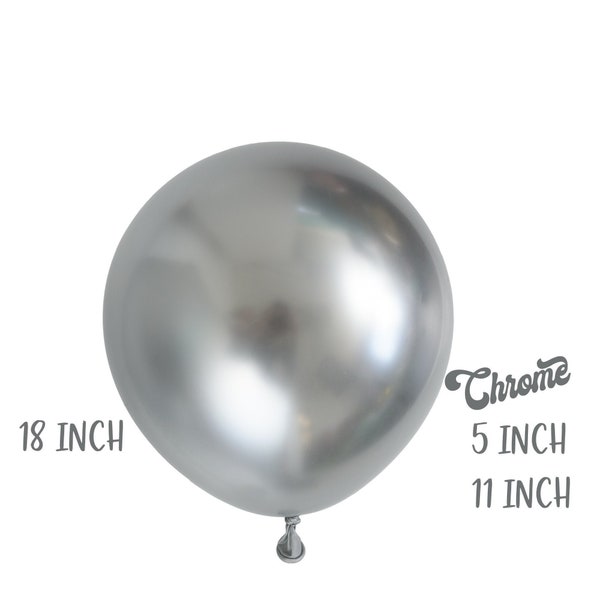Chrome Mirror Silver 5",11",18" Premium Latex Balloons | Birthday Party Decor, Metallic, Wedding, Anniversary, Graduation